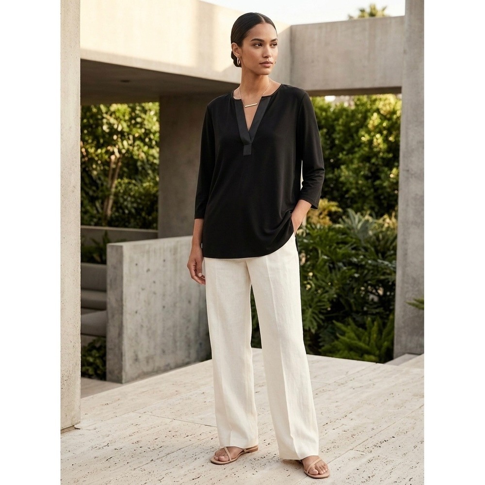 Banana Republic Black Split Neck Tunic Top 3/4 Sleeve Plus Size 2X 1826408